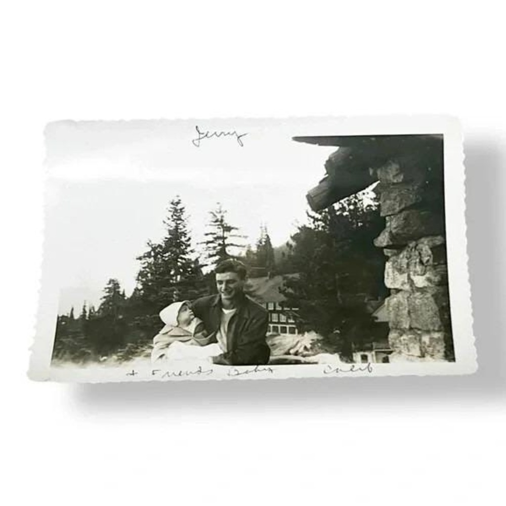 Jerry Holding Baby Caleb Outdoors Vintage Found Photo EBX